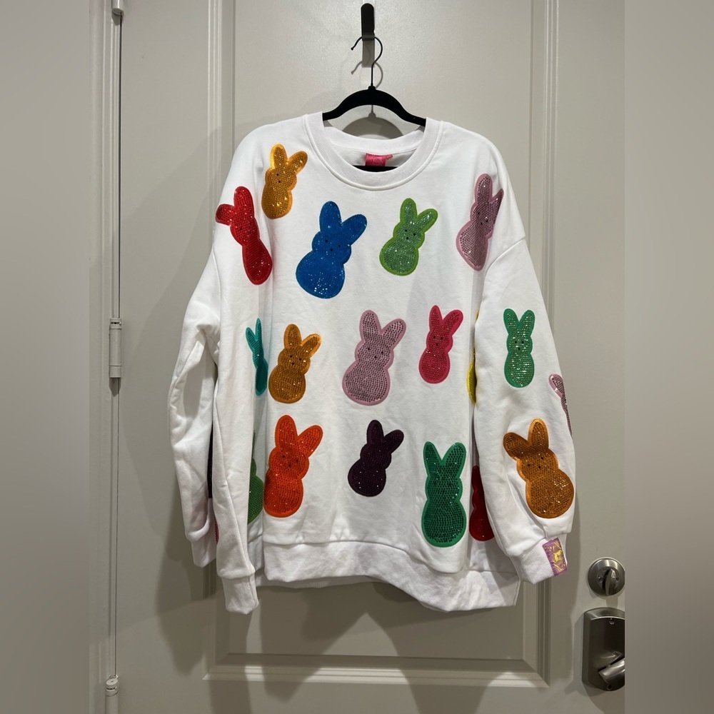 Queen of Sparkles Multicolor Sequin Sweet Peeps Sweatshirt XXL - Picture 2 of 7